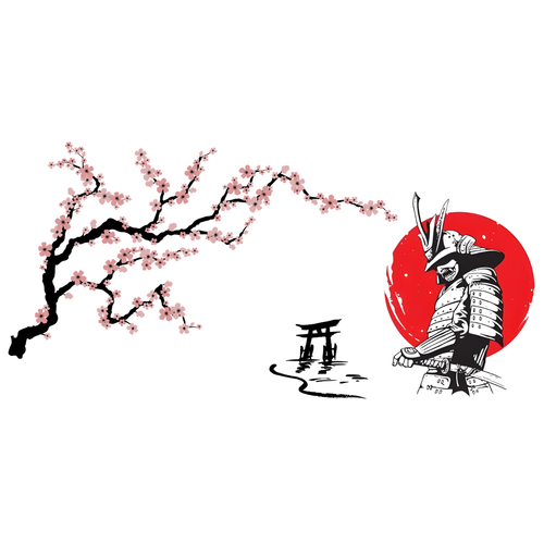 Calcomanía Estilo Japonés Samurai y Sakura 180x50 cm