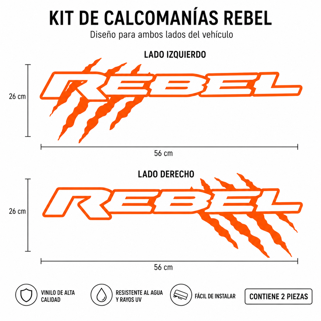 Kit Calcomanías REBEL con Garrazos 56x26 cm – 2 Piezas en Vinil