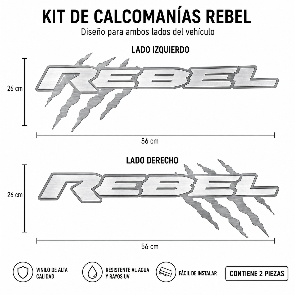 Kit Calcomanías REBEL con Garrazos 56x26 cm – 2 Piezas en Vinil