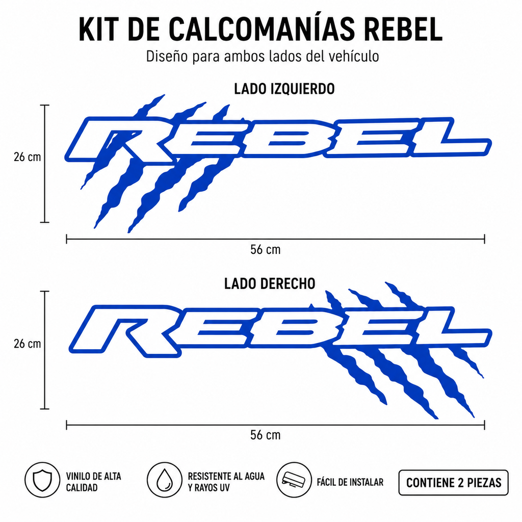 Kit Calcomanías REBEL con Garrazos 56x26 cm – 2 Piezas en Vinil