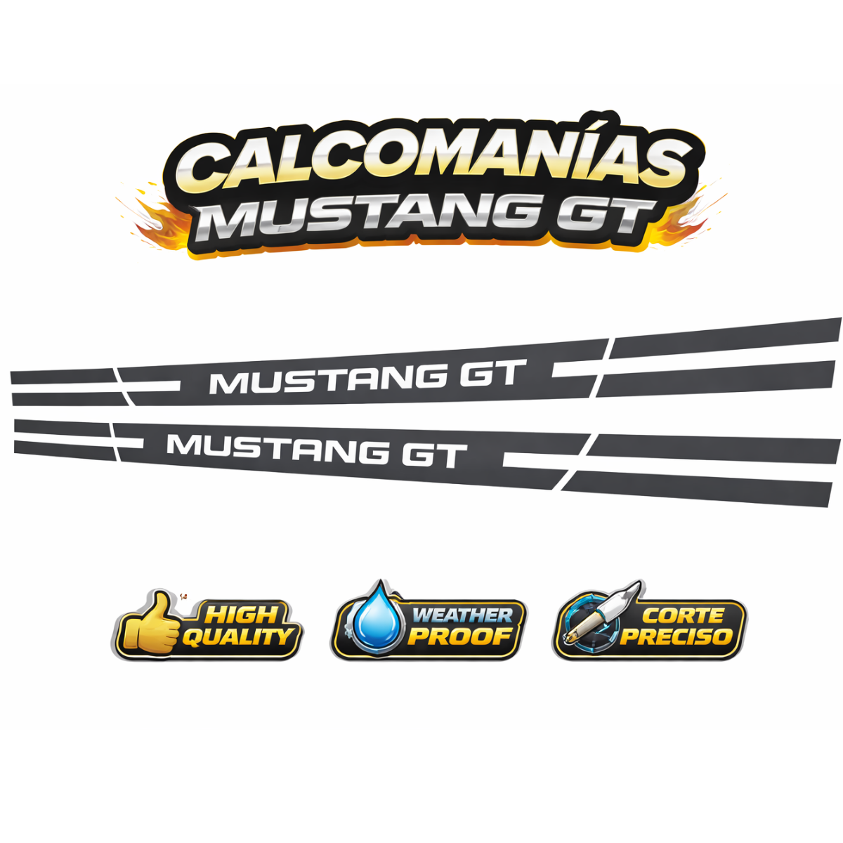 Calcomanías Mustang GT Laterales – Kit 2 Piezas