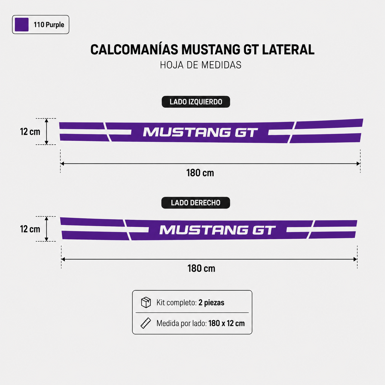 Calcomanías Mustang GT Laterales – Kit 2 Piezas