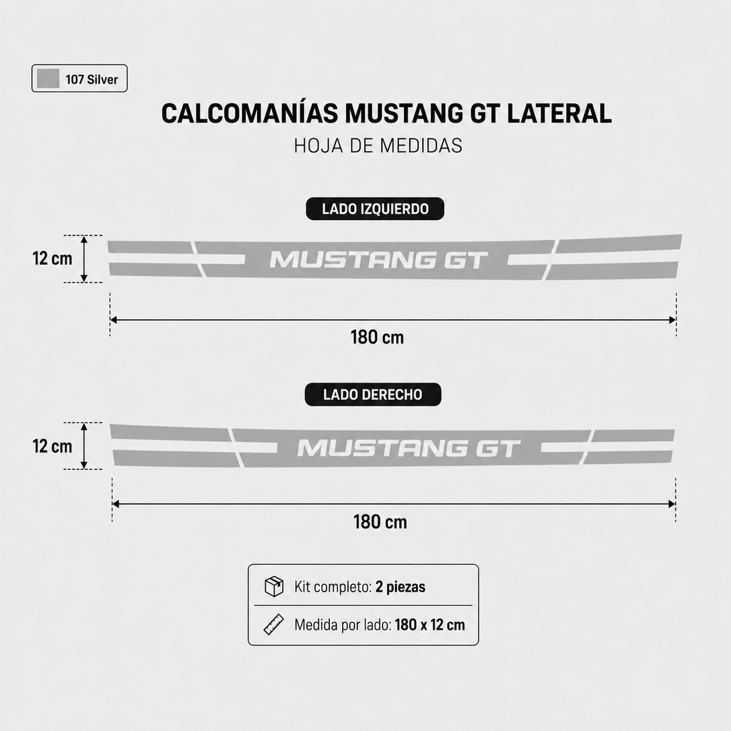 Calcomanías Mustang GT Laterales – Kit 2 Piezas