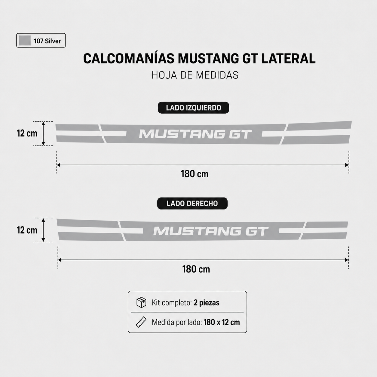 Calcomanías Mustang GT Laterales – Kit 2 Piezas
