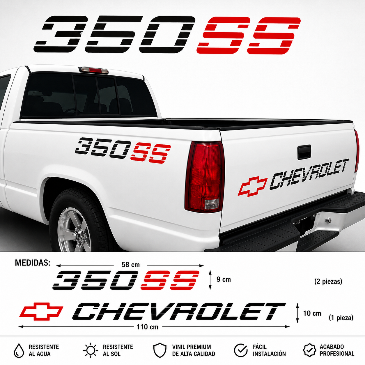 Kit Calcomanías Chevrolet 350SS – 3 Piezas en Vinil