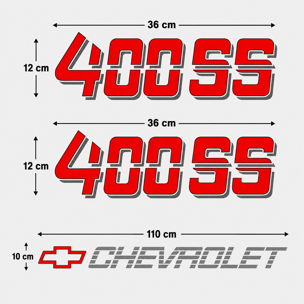 Calcomanías Chevrolet 400SS 36x12 cm + Chevrolet 110x10 cm