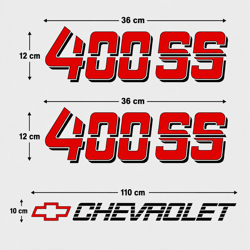 Calcomanías Chevrolet 400SS 36x12 cm + Chevrolet 110x10 cm