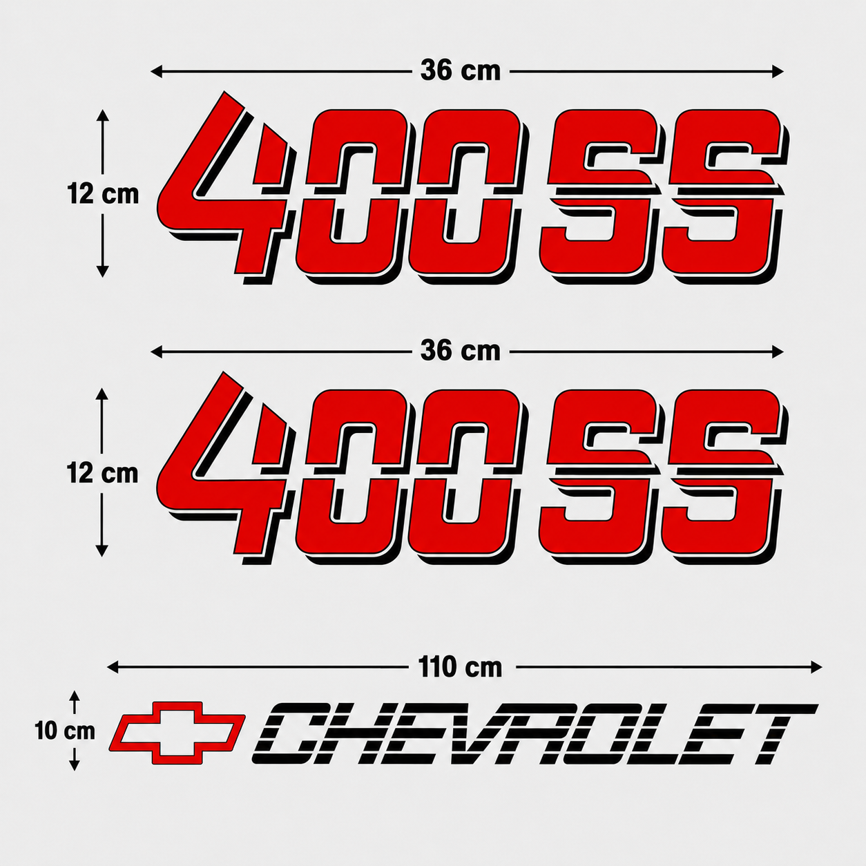 Calcomanías Chevrolet 400SS 36x12 cm + Chevrolet 110x10 cm