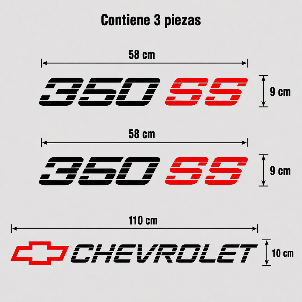 Kit Calcomanías Chevrolet 350SS – 3 Piezas en Vinil