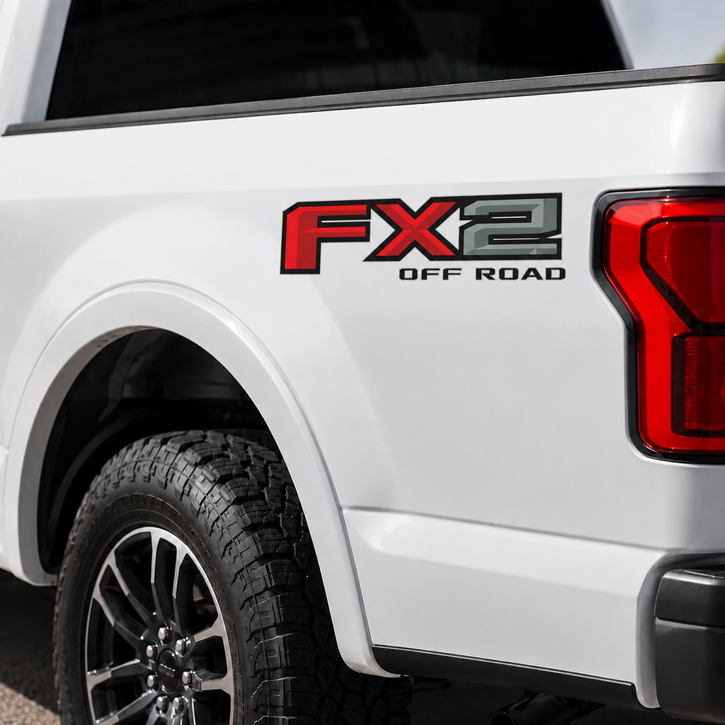 Calcomanía FX2 OFF ROAD Roja y Gris Oscuro | Kit 2 Piezas
