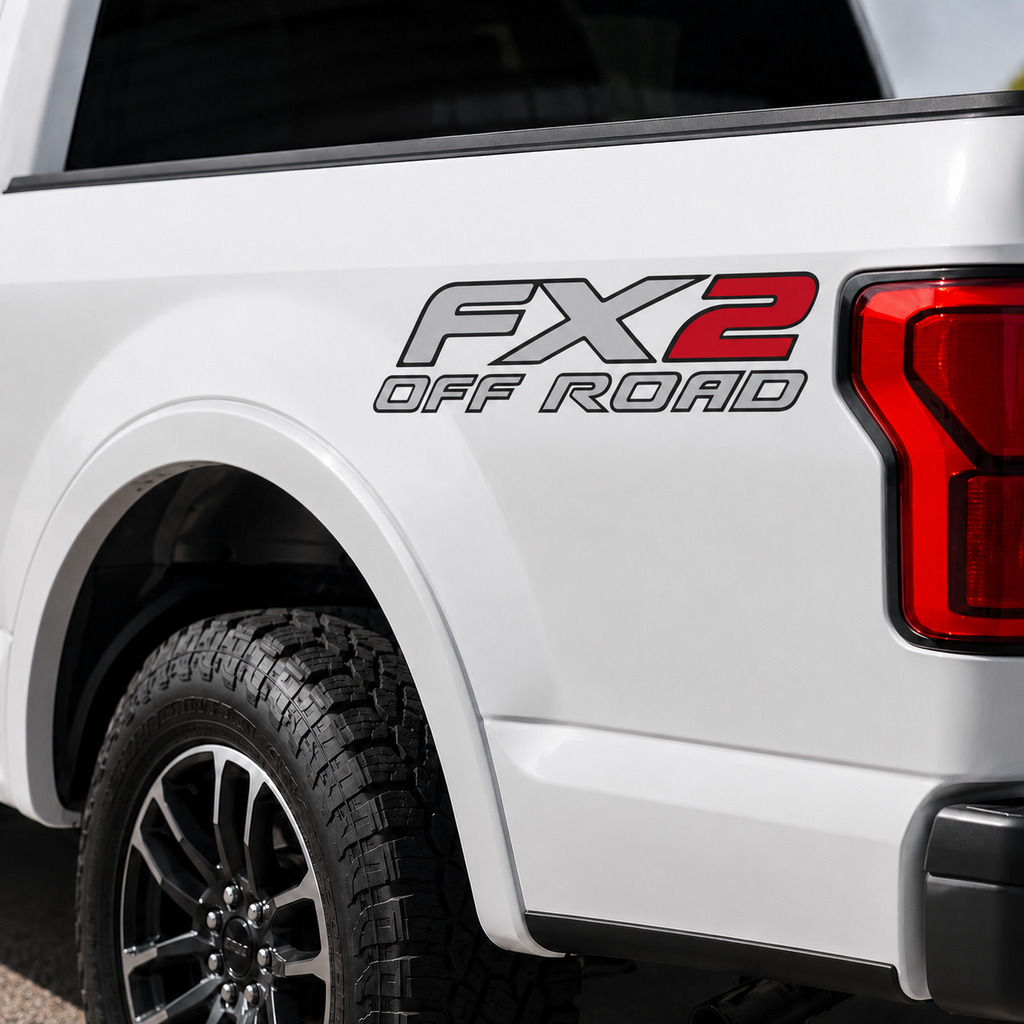 Calcomanía FX2 OFF ROAD Roja y Plata | Kit 2 Piezas