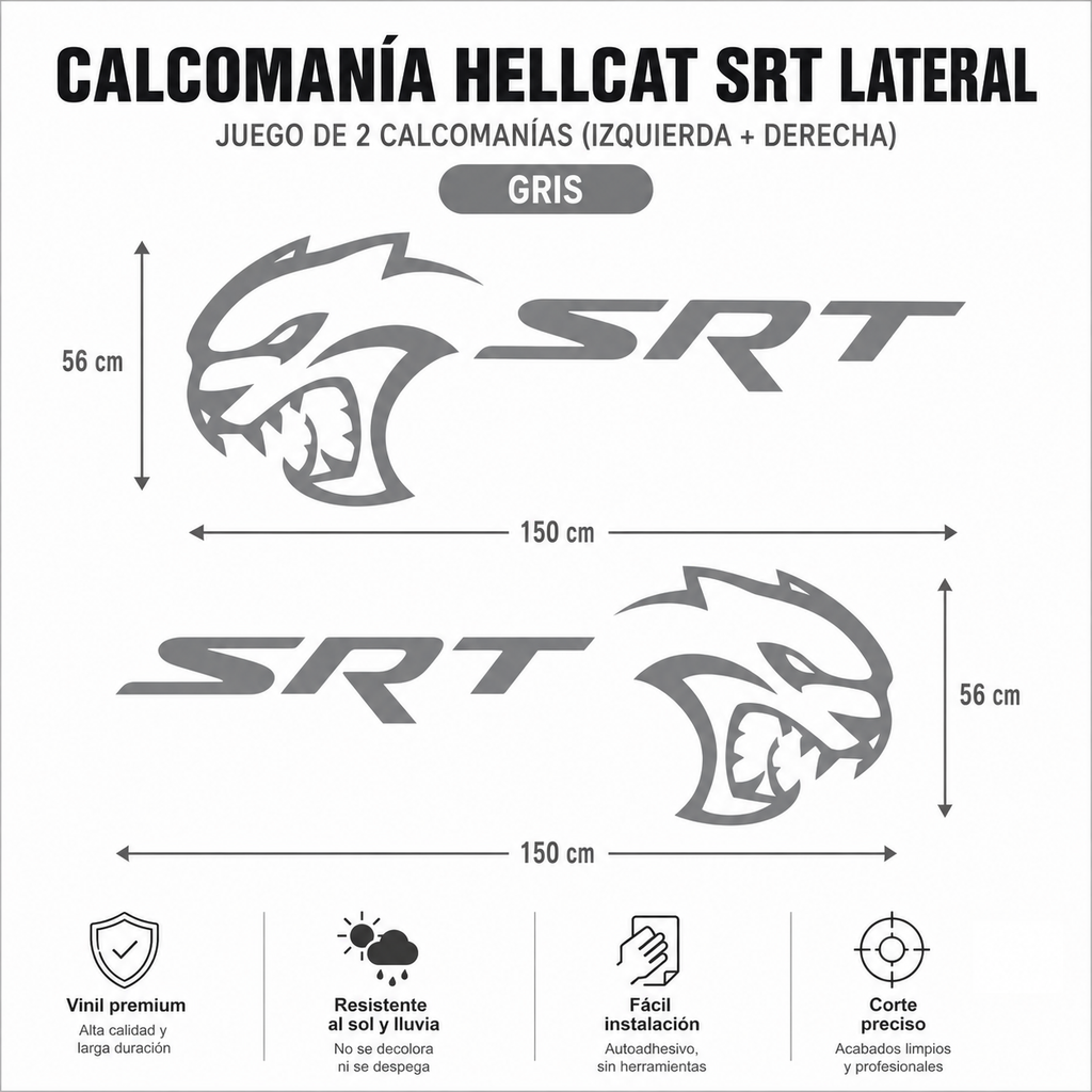 Sticker Lateral Hellcat SRT para Dodge Charger / Challenger