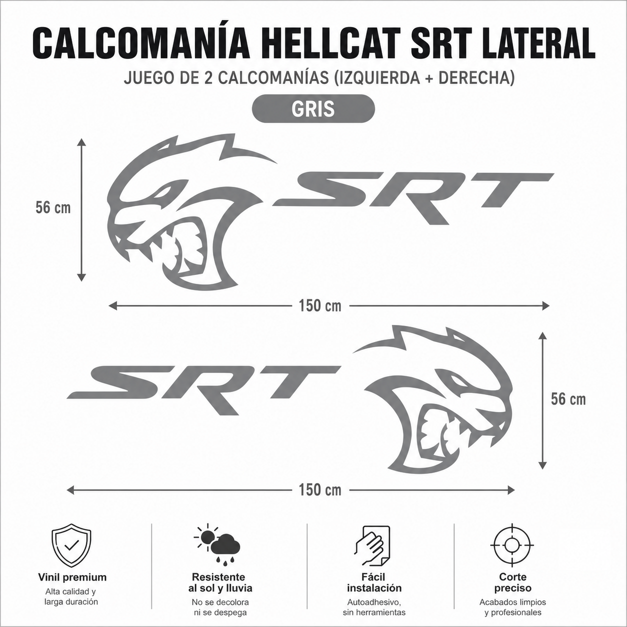 Sticker Lateral Hellcat SRT para Dodge Charger / Challenger