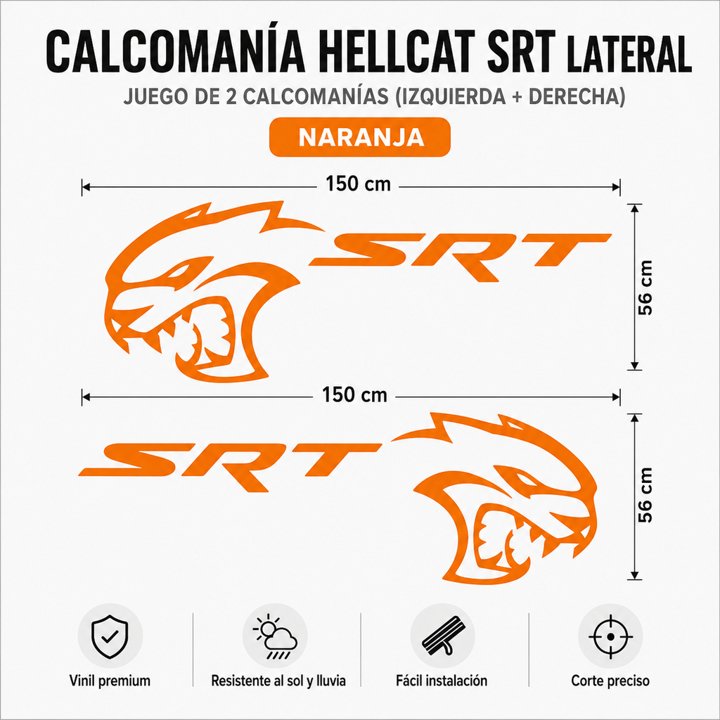 Sticker Lateral Hellcat SRT para Dodge Charger / Challenger