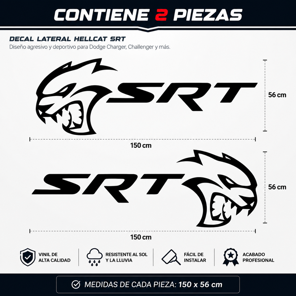 Sticker Lateral Hellcat SRT para Dodge Charger / Challenger
