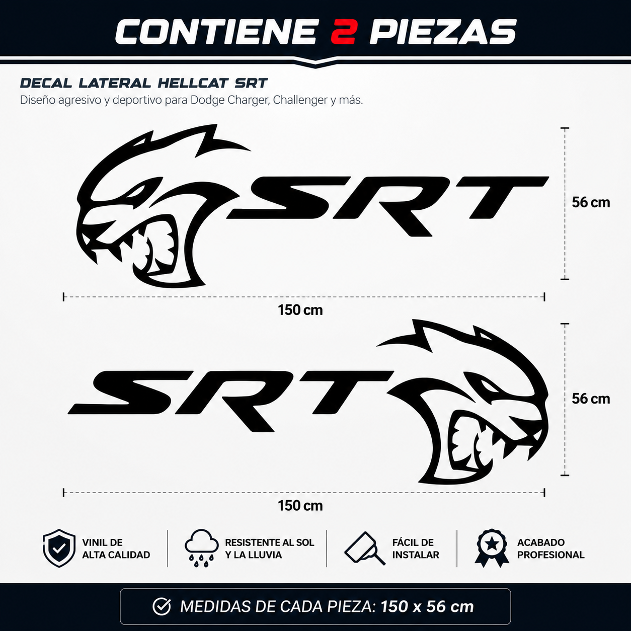 Sticker Lateral Hellcat SRT para Dodge Charger / Challenger