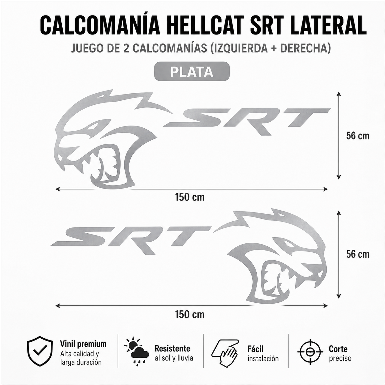 Sticker Lateral Hellcat SRT para Dodge Charger / Challenger