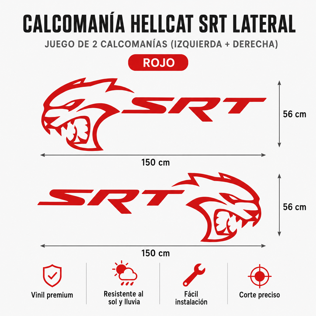 Sticker Lateral Hellcat SRT para Dodge Charger / Challenger