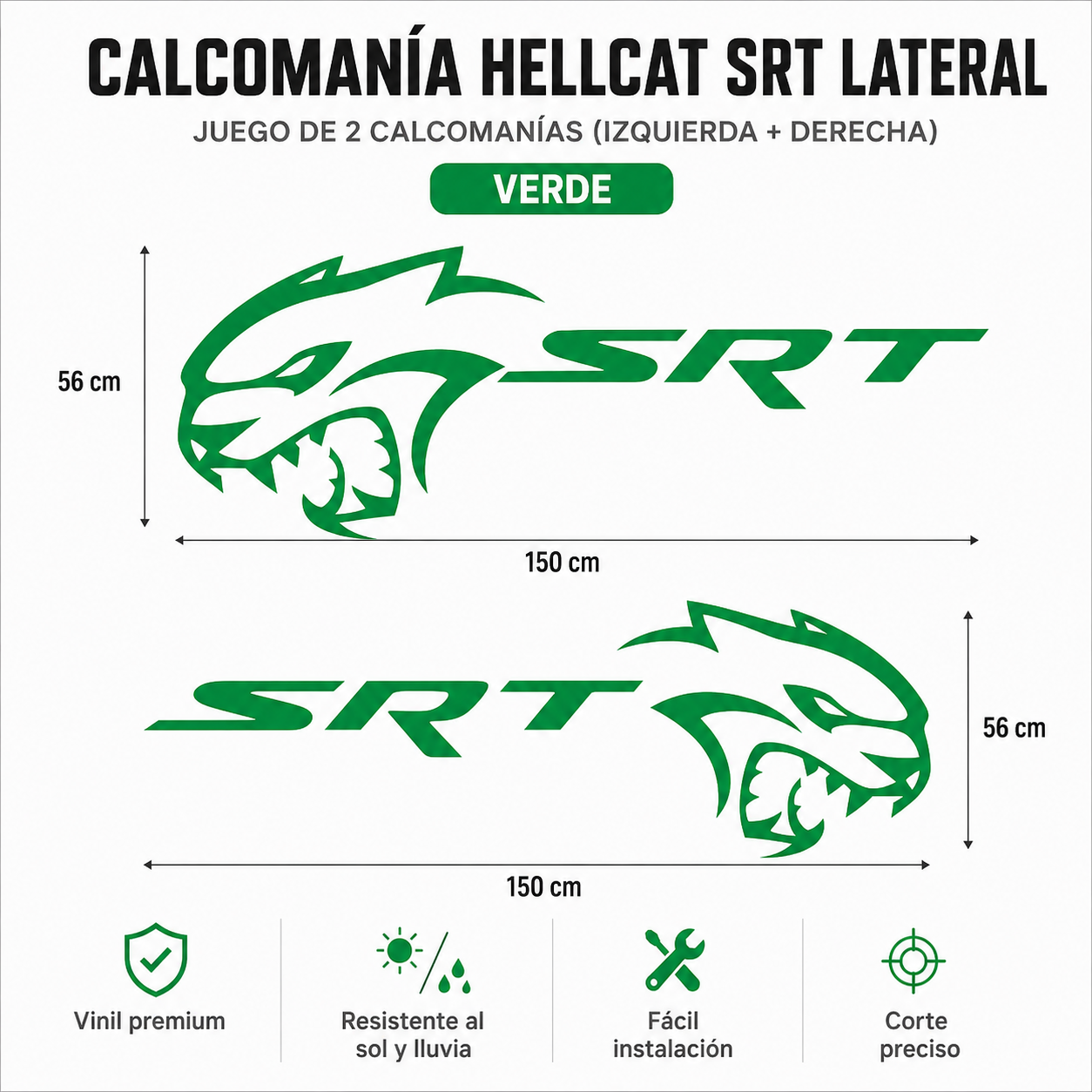 Sticker Lateral Hellcat SRT para Dodge Charger / Challenger