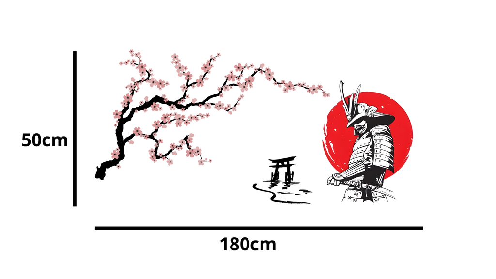 Calcomanía Estilo Japonés Samurai y Sakura 180x50 cm