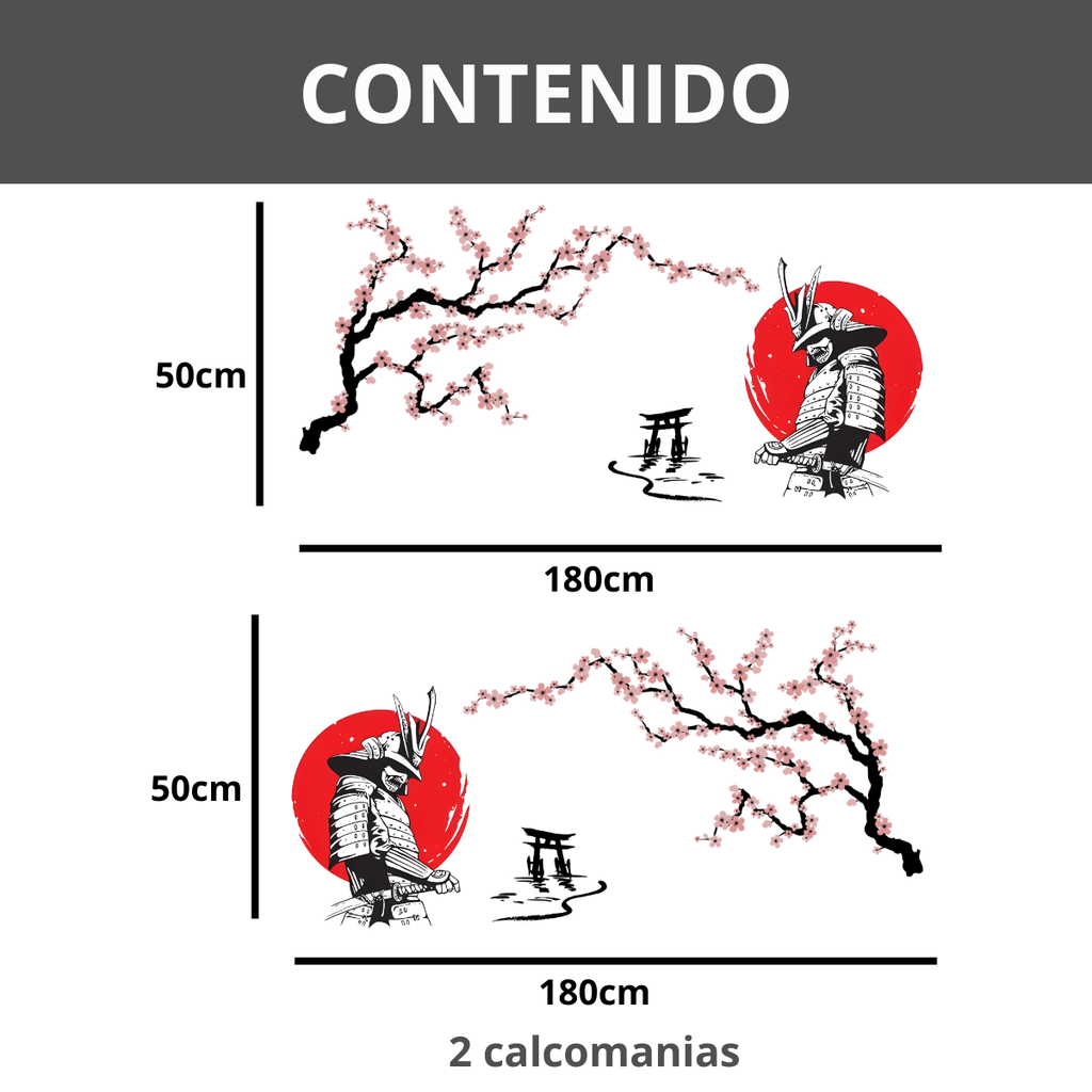 Calcomanía Estilo Japonés Samurai y Sakura 180x50 cm
