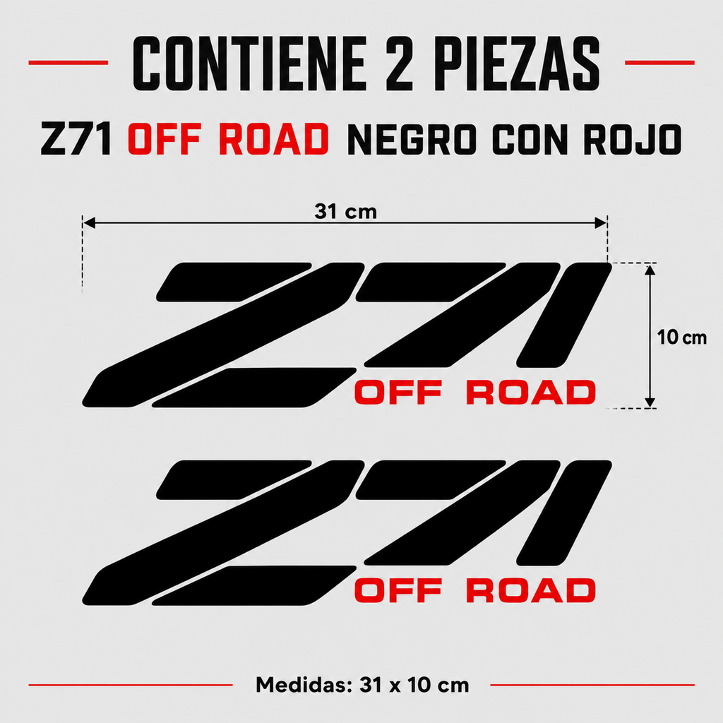 Calcomanías Z71 Off Road Negro con Rojo – Diseño Deportivo