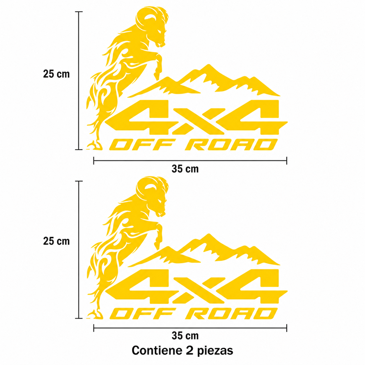 Calcomanías 4X4 OFF ROAD con Carnero y Montañas 35x25 cm – Kit 2 Piezas