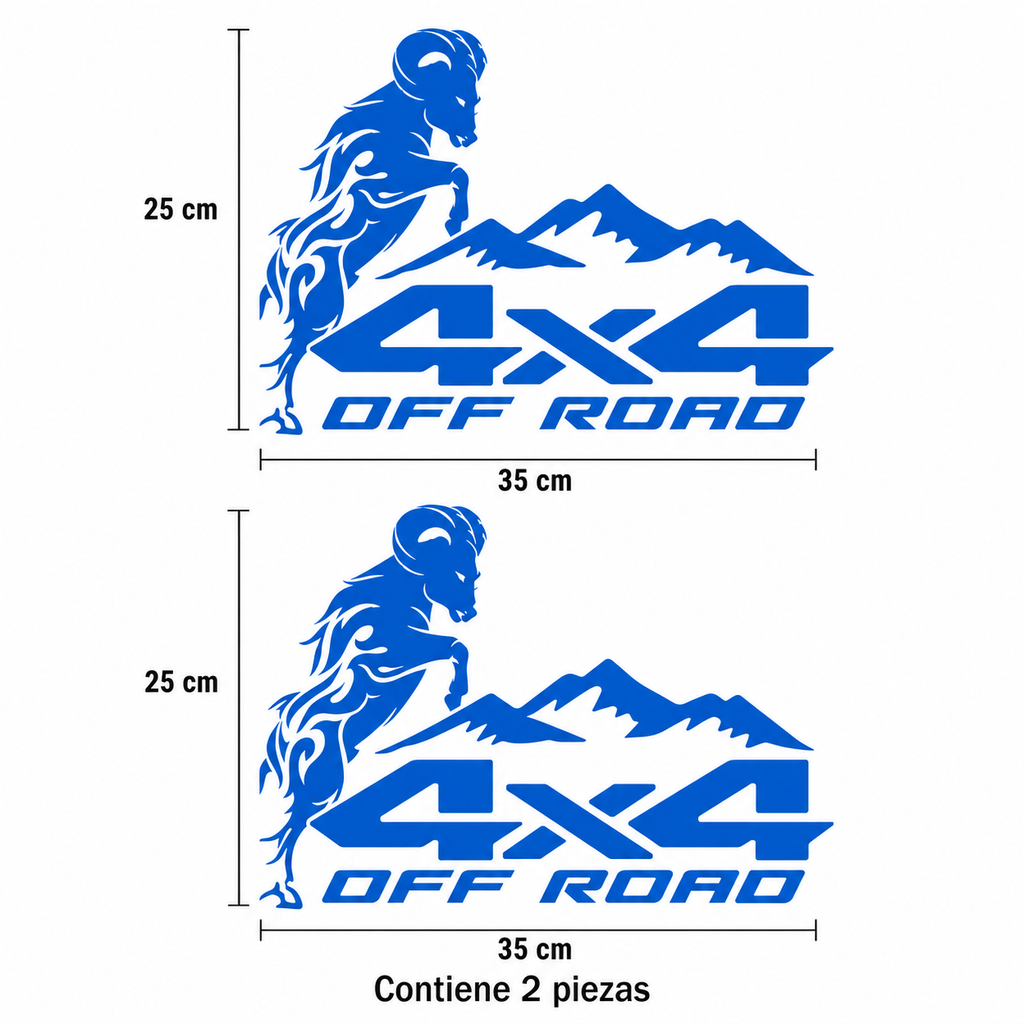 Calcomanías 4X4 OFF ROAD con Carnero y Montañas 35x25 cm – Kit 2 Piezas