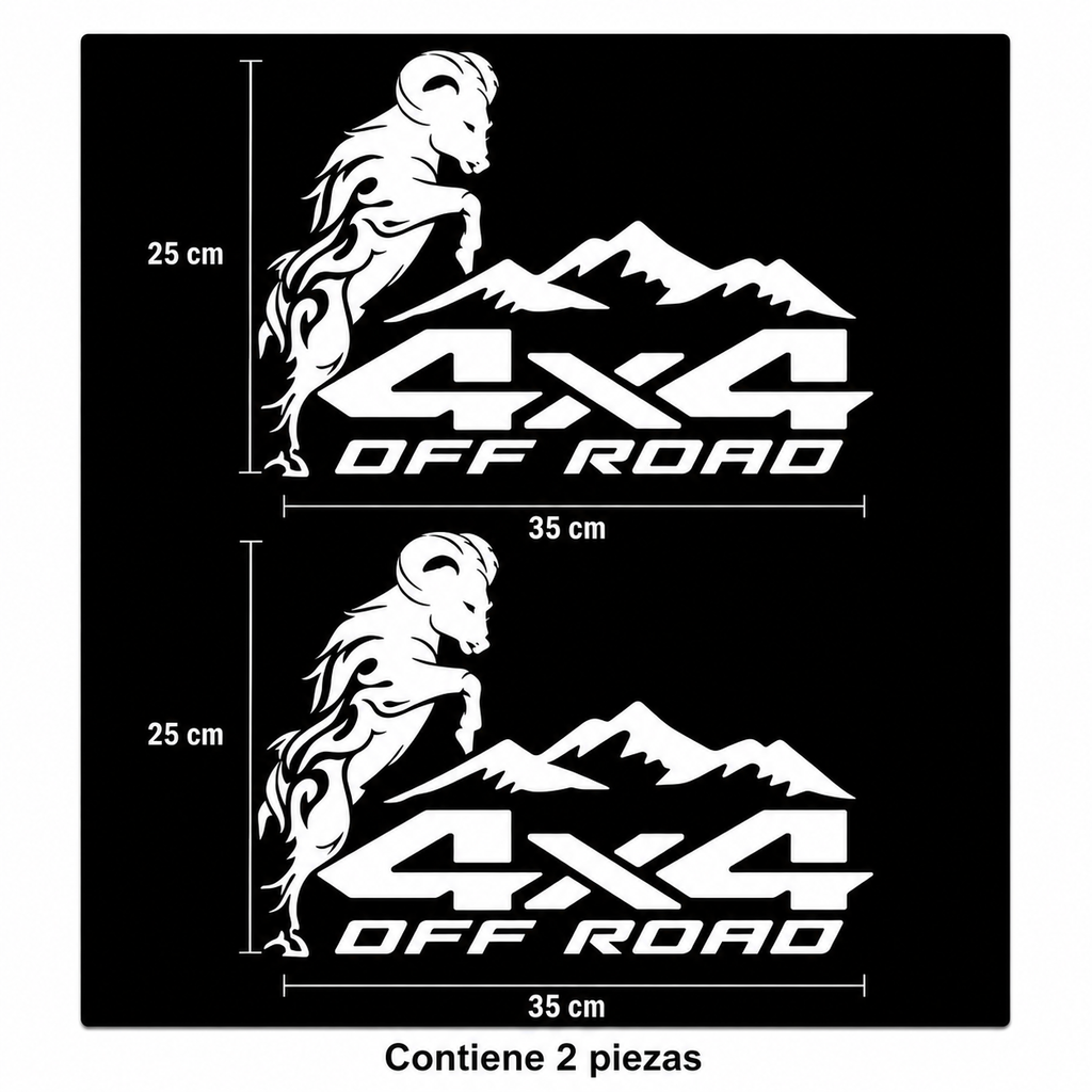Calcomanías 4X4 OFF ROAD con Carnero y Montañas 35x25 cm – Kit 2 Piezas