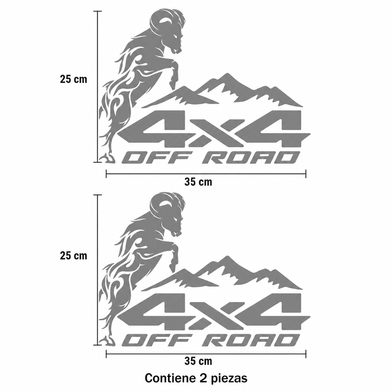 Calcomanías 4X4 OFF ROAD con Carnero y Montañas 35x25 cm – Kit 2 Piezas
