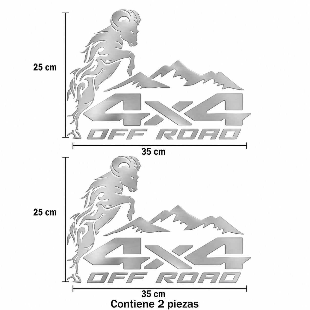 Calcomanías 4X4 OFF ROAD con Carnero y Montañas 35x25 cm – Kit 2 Piezas