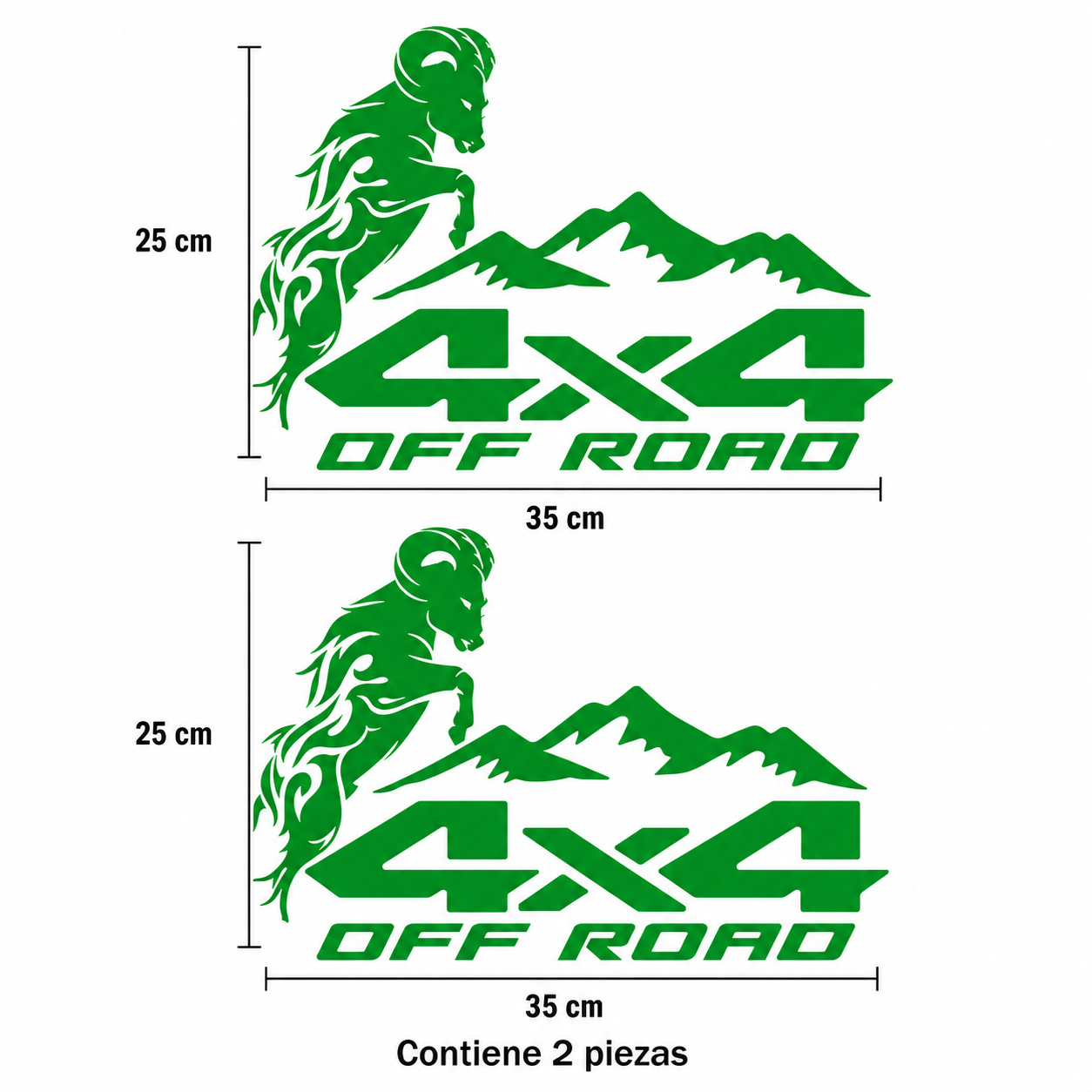 Calcomanías 4X4 OFF ROAD con Carnero y Montañas 35x25 cm – Kit 2 Piezas